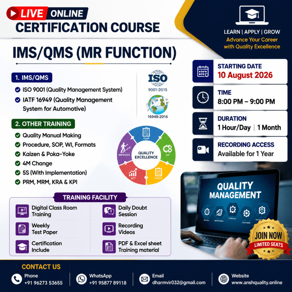 IMS/QMS (MR Function) – Professional Certification Training Training Topics